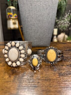 2 Paparazzi Stone Statement Cuff Bracelet 1 ring